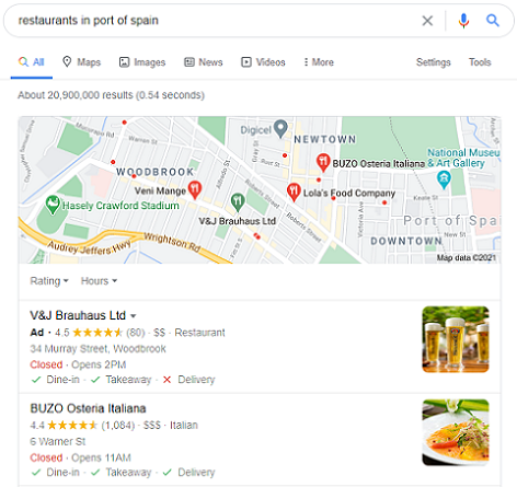 local search results in Google