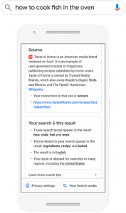 New Google about this search result panel